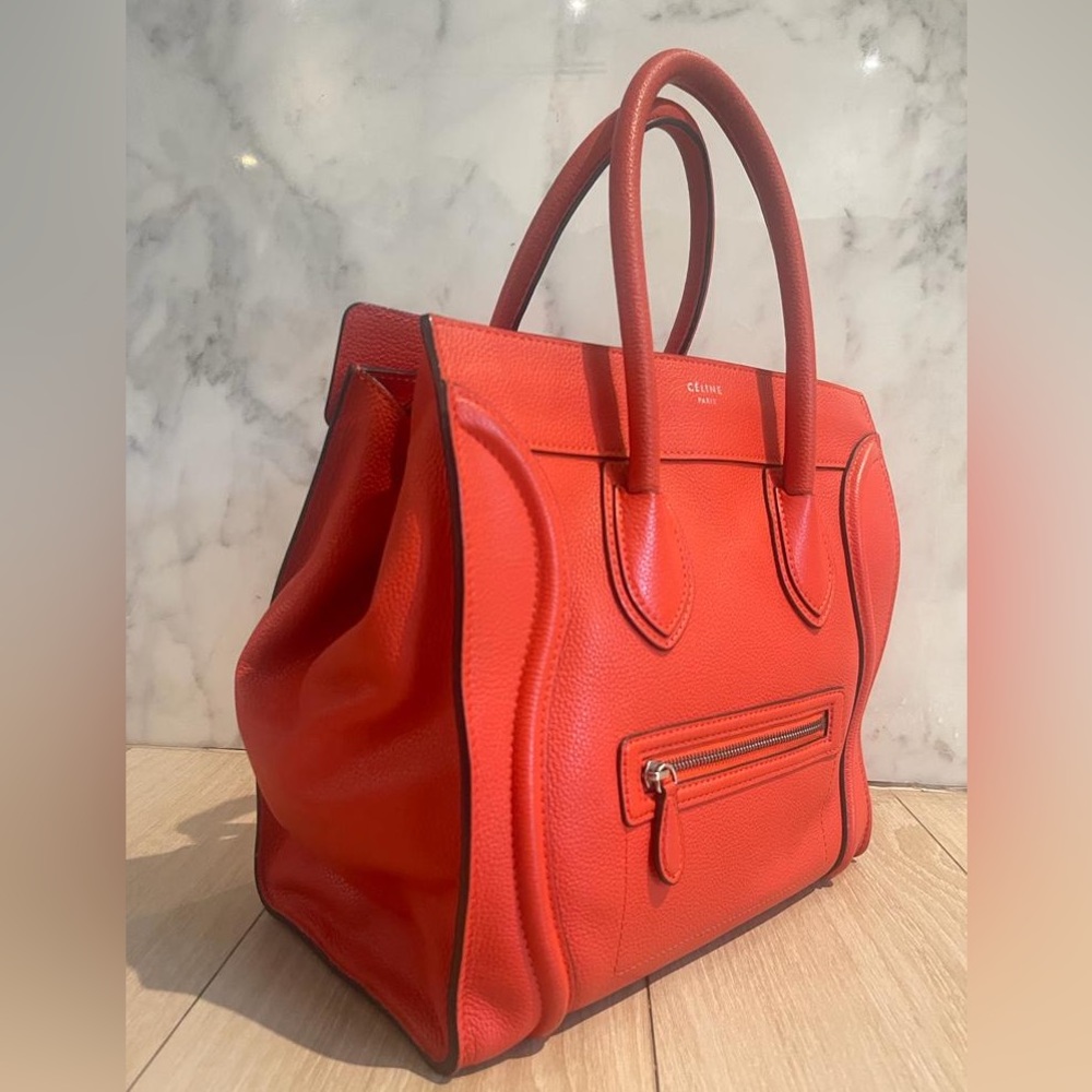 Celine Micro Luggage Bag Drummed Calfskin in Red